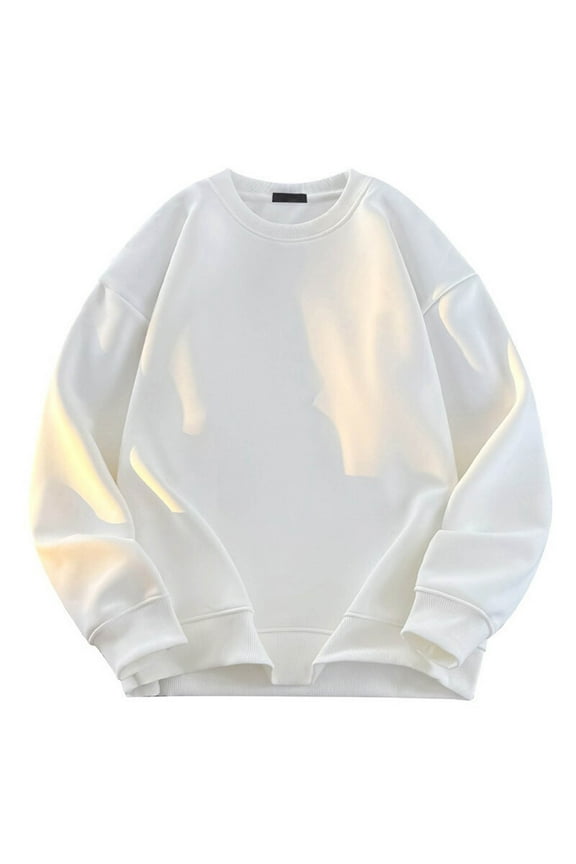 Long Sleeve Mens Sweatshirts Crew Neck Solid Casual Tops Loose Pullover Sweatshirts