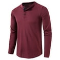 thumbnail image 1 of COSFO Long Sleeve Shirts for Men Henley Casual Red Waffle Knit Button Pullover Solid Men's T-Shirts, 1 of 5