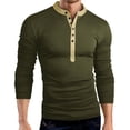 thumbnail image 1 of COSFO Long Sleeve Shirts for Men Henley Green Casual Pullover Button Solid Slim Mens Tshirts, 1 of 2