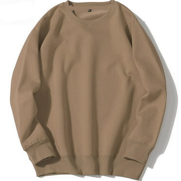 COSFO Long Sleeve Sweatshirt Men Crew Neck Solid Athletic Brown Top Relaxed Fit Workout Pullover Sweatshirts