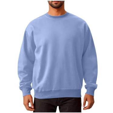 COSFO Long Sleeve Sweatshirt for Men Blue Crew Neck Athletic Solid Top Relaxed Fit Workout Pullover Sweatshirts