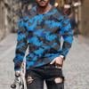 COSFO Long Sleeve Tshirts Shirts for Men Casual Crew Neck Camouflage Blue Tops Loose Drop Shoulder T-Shirts Men's Shirts