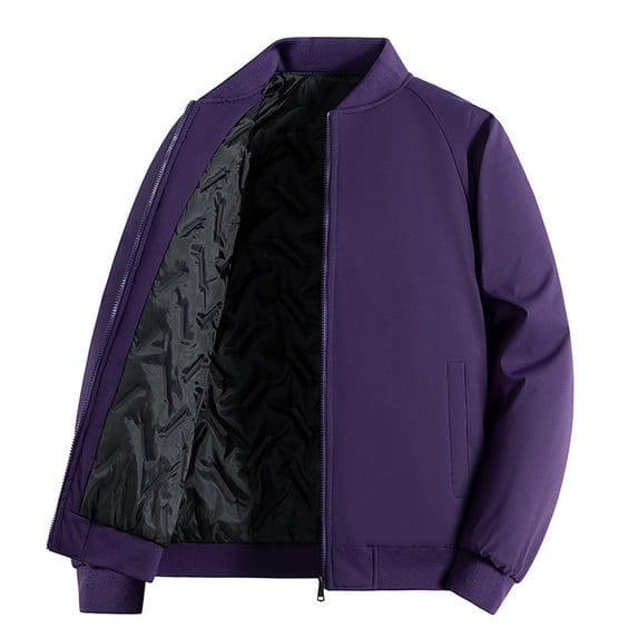 COSFO Men Bomber Jacket Solid Winter Zip Up Coats Casual Loose with Pockets Cotton Padded Long Sleeve Men Outerwear Jackets