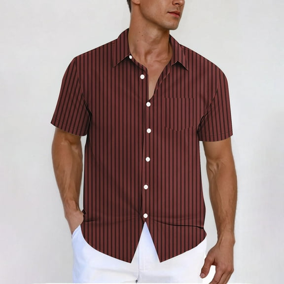 COSFO Men Button Down Shirts Casual Collared Striped Short Sleeve Tops with Pocket Regular Fit Shirts