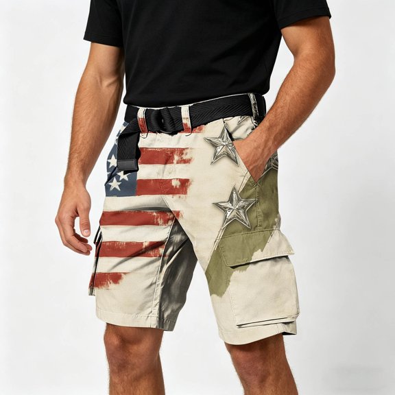 COSFO Men Cargo Shorts Work Independence Day Patriotic Shorts with Pockets Tactical Relaxed Fit Shorts