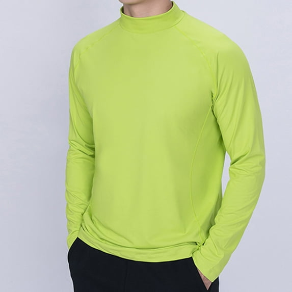 COSFO Men Shirts Crew Neck Long Sleeve Green Casual Pullover Solid Mens T-Shirts
