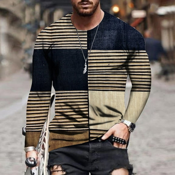 COSFO Men Shirts Long Sleeve Crew Neck Casual Black Graffiti Pullover Tshirts Shirts for Men