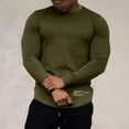 thumbnail image 1 of COSFO Men Shirts Long Sleeve Green Crew Neck Athleisure Pullover Slim Solid Tee Shirts Mens, 1 of 8