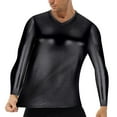thumbnail image 1 of COSFO Men Shirts Long Sleeve V-Neck Casual Black Shiny Pullover Solid Men T Shirts, 1 of 7