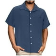 thumbnail image 1 of COSFO Men Shirts Solid Casual Short Sleeve Collared Tops with Pocket Button Down Loose Shirts, 1 of 5