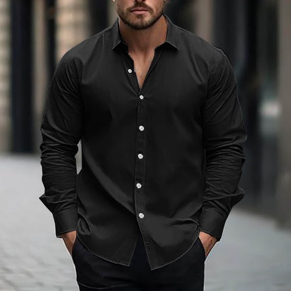 COSFO Men Shirts Solid Long Sleeve Casual Collared Tops Regular Button Down Shirts