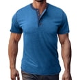 thumbnail image 1 of COSFO Men Shirts Solid Short Sleeve Casual Henley Tops Pullover Button Loose Classic T-Shirt, 1 of 6