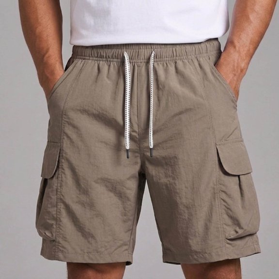COSFO Men Shorts Work Solid Casual Bermuda Shorts with Pockets Relaxed Fit Solid Elastic Waist Drawstring Shorts