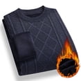 thumbnail image 1 of COSFO Men Sweater Pullover Blue Long Sleeve Crewneck Cable Knit Fleece Tops Soft Warm Long Sleeve Loose Fit Sweaters, 1 of 5