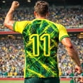 thumbnail image 1 of COSFO Football Men's Oversized T-Shirts Mesh Brazil Short Sleeve Graphic Tees Pullover Breathable Loose Fit Patriotic Crew Neck Tops, 1 of 7