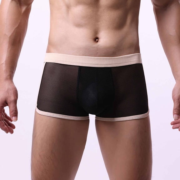 COSFO Men Underwear Boxer Brief Black Silk Mesh Trunks Loose Fit Comfort with Pouch Mens Underwear