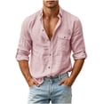 thumbnail image 1 of COSFO Men's Button Down Shirts Faux Linen Long Sleeve Casual Shirts Work Collared with Pocket Solid Classic Fit Men's Shirts, 1 of 8