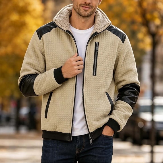 COSFO Men's Fleece Jacket No Hood Full Zip Sherpa Lined Jackets ...