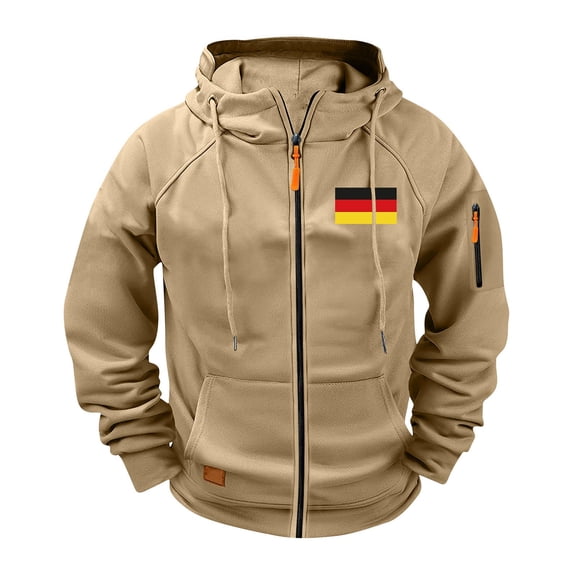 COSFO Men's Jacket German Flag Hooded Full Zip Lightweight Sweatshirts Jacket Long Sleeve Loose Fit with Pockets Mens Coats
