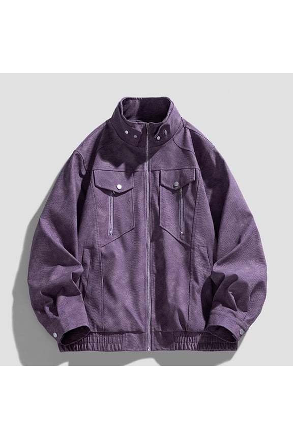 Men's Lightweight Bomber Jackets Faux Leather Zip up Solid Color Jackets Long Sleeve Casual Windbreaker Stand Colla Mens Coat