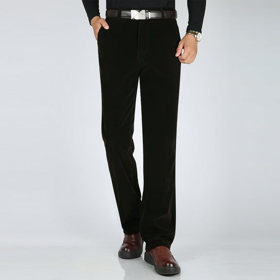 COSFO Men's Pants Brown Dressy Straight Corduroy Trousers Relaxed Fit Comfort Waist Business Chino Pants