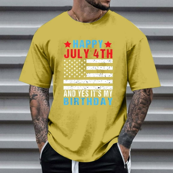 COSFO Men's Shirts Casual Short Sleeve Independence Day Crew Neck Tops Pullover Summer Loose Mens Graphic Tees