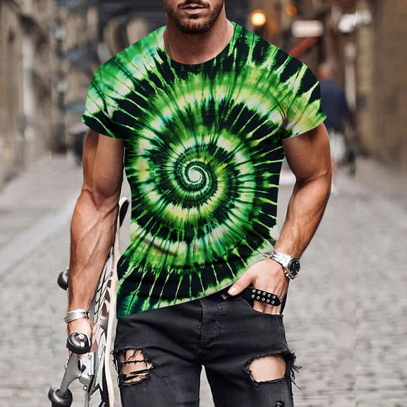 COSFO Men's Shirts Crew Neck Short Sleeve Casual Tops Pullover Tie Dye Loose Mens Graphic Tees