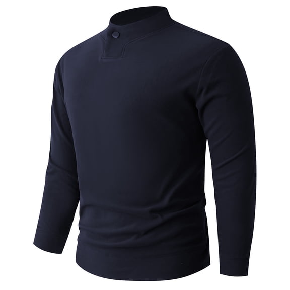 COSFO Men's Shirts Long Sleeve Blue Fleece Casual Tops Button Slim Fit Pullover Mock Neck Men Classic T-Shirt