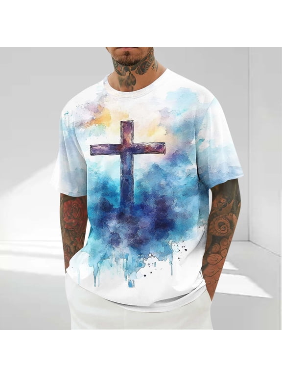 Men's Shirts Short Sleeve Easter Graphic Tees Workout Loose Fit Crew Neck Summer Pullover Tops