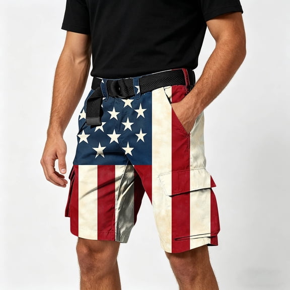 COSFO Men's Shorts Cargo Patriotic Casual Independence Day Shorts Tactical with Multi Pockets Relaxed Fit Shorts