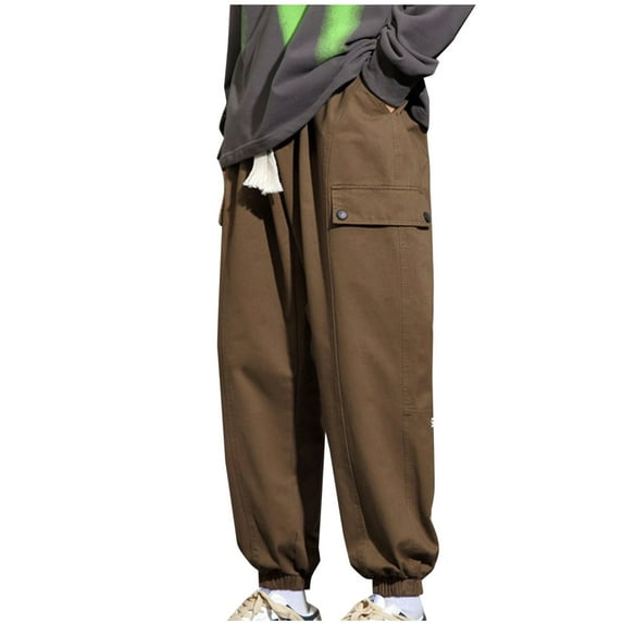 COSFO Men's Sweatpants for Men Joggers Brown Full Taper Athleisure Elastic Waist Drawstring Solid Mens Pants Relaxed Fit
