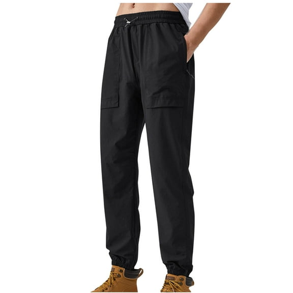 COSFO Men's Sweatpants with Pockets Joggers Black Full Taper Athleisure Elastic Waist Solid Drawstring Mens Pants Casual