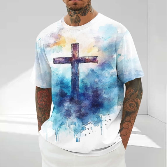 COSFO Men's T-Shirts Easter Short Sleeve Graphic Tees Workout Loose Fit Crew Neck Summer Pullover Tops