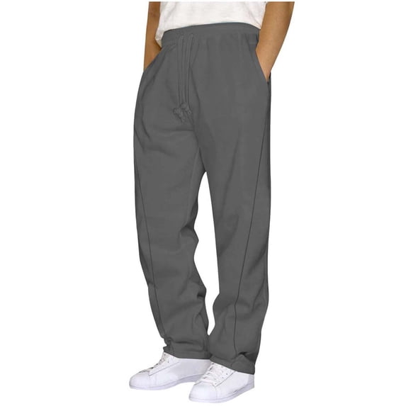 COSFO Mens Baggy Sweatpants Athletic Gray Wide Leg Open Bottom with Pockets Pants Sport Drawstring Elastic Waist Relaxed Fit Trousers Mens Sweatpants