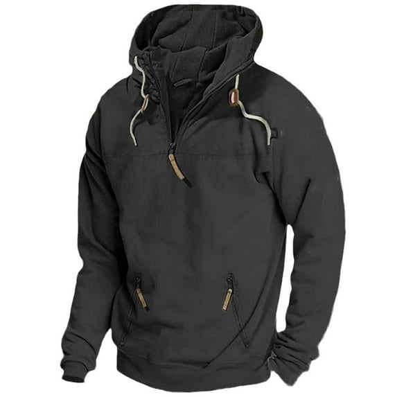 COSFO Mens Big and Tall Hoodies Black Fleece Quarter Zip Athletic Hooded Sweatshirts Slim Fit with Pocket Pullover Long Sleeve Drawstring Men’S Shirts