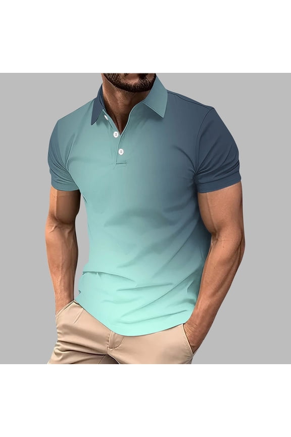 Mens Big and Tall Polo Shirts Short Sleeve Casual Gradient Golf Shirt Pullover Quick Dry Performance Slim Fit Collared Tops