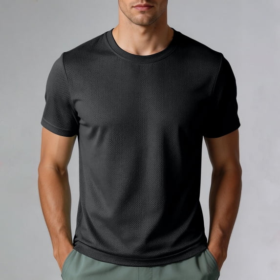 COSFO Mens Big and Tall T Shirts Short Sleeve Mesh Dry Fit Undershirts Workout Crew Neck Solid Breathable Classic Fit Men Shirts Xl