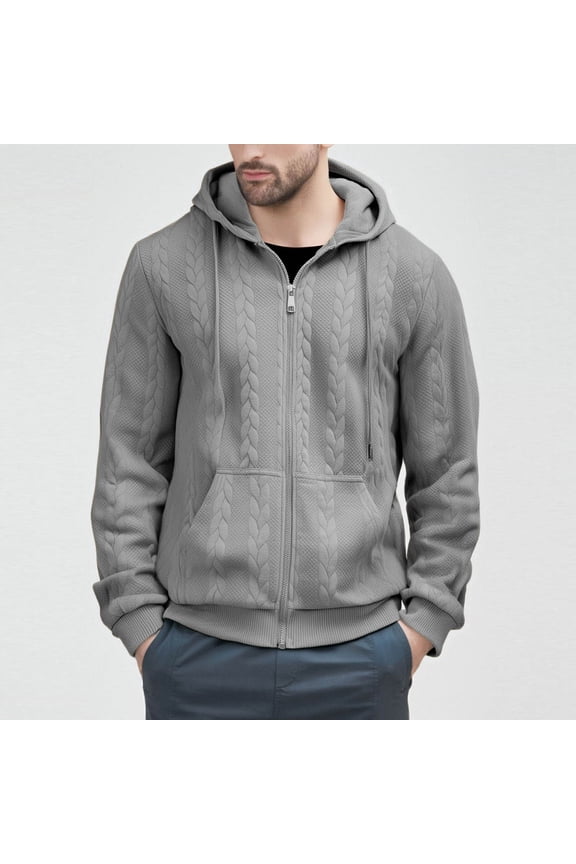 Mens Bomber Jackets Zip Up Jacquard Hooded Sweatshirts Fall with Pockets Long Sleeve Loose Fit Sport Coats for Men