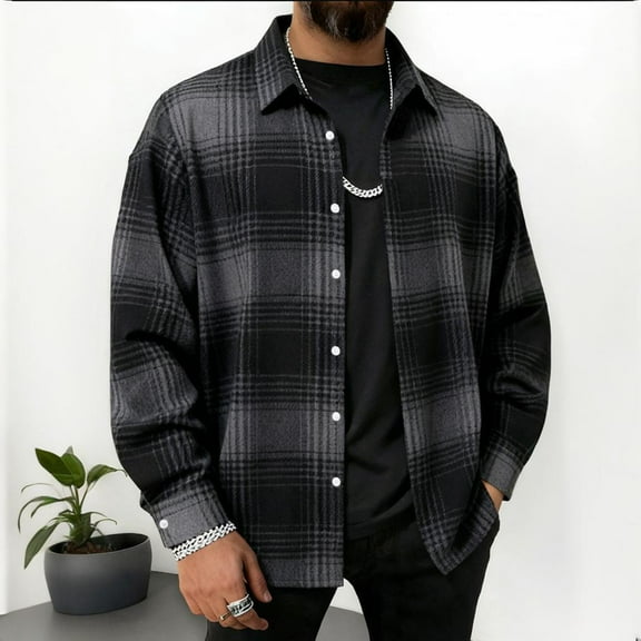 COSFO Mens Button Down Long Sleeve Plaid Work Casual Shirts Collared Loose Fit Tee Shirts Mens
