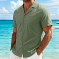 thumbnail image 1 of COSFO Mens Button Down Shirts Beach Short Sleeve Faux Linen Summer Shirt Loose Fit Collared Solid with Pocket Shirts for Men, 1 of 9