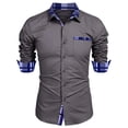 thumbnail image 1 of COSFO Mens Button Down Shirts Long Sleeve Dressy Work Colorblock Tops Collared Loose Business with Pocket Mens Shirts, 1 of 6