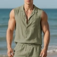 thumbnail image 1 of COSFO Mens Button Up Shirt Sleeveless Green Casual Cotton Linen Tops Loose Summer with Pocket Collared Tank Tops, 1 of 9