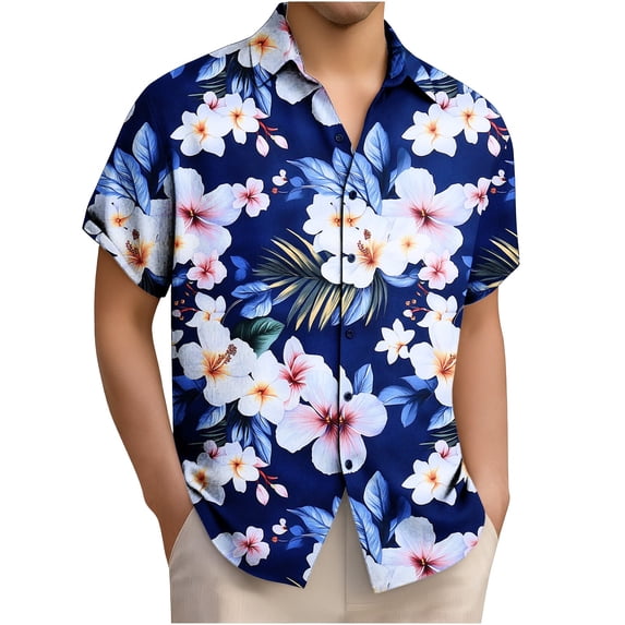 COSFO Mens Button Up Shirts Floral Summer Beach Short Sleeve Hawaiian Tops Collared Regular Fit Graphic Vacation Mens Shirts