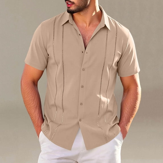 COSFO Mens Button Up Shirts Short Sleeve Casual Summer Shirt Beach Solid Collared Loose Fit Mens Shirts 5xl