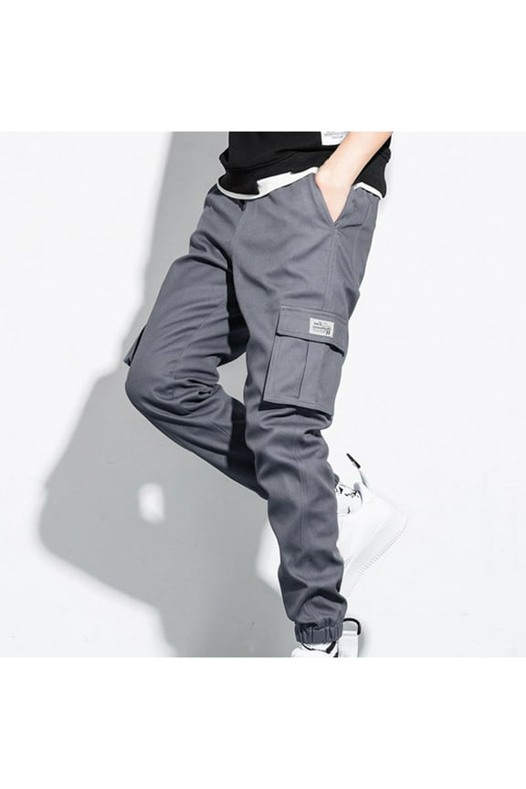 Mens Cargo Work Pants Casual Jogger Gray Pants Drawstring Loose Fit Outdoor Elastic Waist Multi-Pocket Mens Trousers