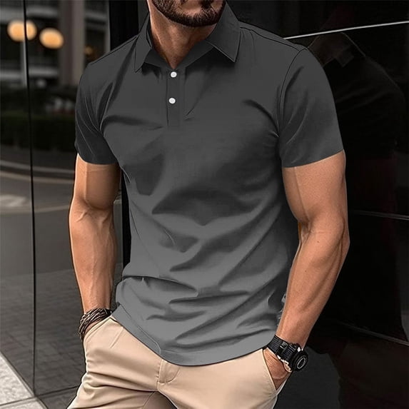 COSFO Mens Casual Shirts Gradient Short Sleeve Collared Pullover Button Loose T Shirts for Man