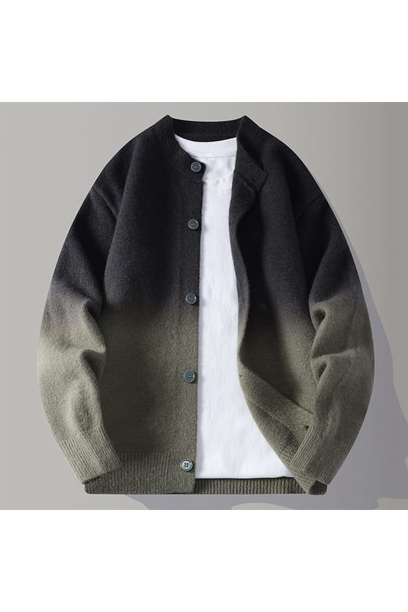 Mens Fall Jackets Casual Gradient Knitted Sweater Jacket Loose Fit Round Neck Long Sleeve Button Down Men's Winter Coats