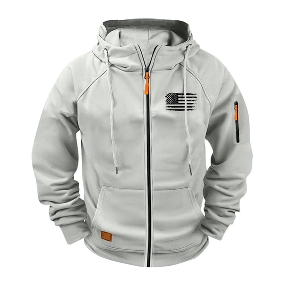 COSFO Mens Fall Jackets Lightweight Zip Up American Flag Hooded Sweatshirts Jacket with Pockets Long Sleeve Loose Fit Coats for Men