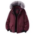 thumbnail image 1 of COSFO Mens Fall Jackets Red Full Zip Up Work Faux Fur Hooded Windbreaker Thick Long Sleeve Men Coat, 1 of 4
