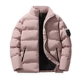 thumbnail image 1 of COSFO Mens Fall Puffer Jackets Casual Full Zip Pink Coat Cotton Long Sleeve Loose Fit Stand Colla Mens Winter Coats, 1 of 3